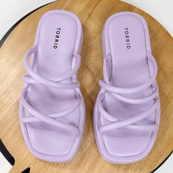 Torrid Strappy Platform Slide Sandals Lavender Purple 8 WW Faux Leather - Picture 4 of 9